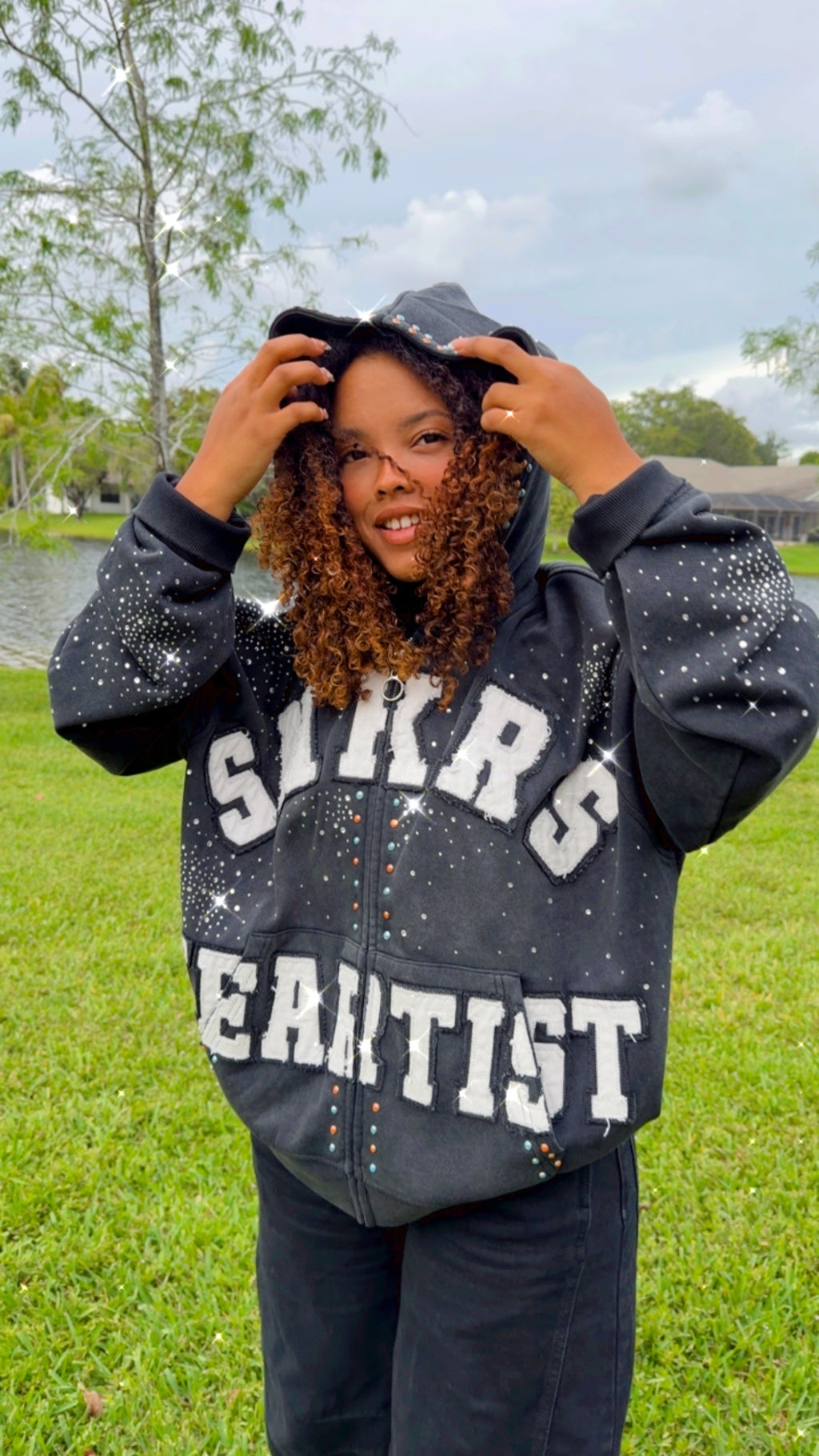 SNKRS HEARTIST Rhinestone Zip Hoodie