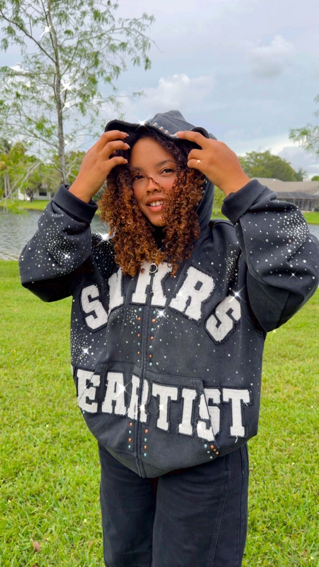 SNKRS HEARTIST Rhinestone Zip Hoodie