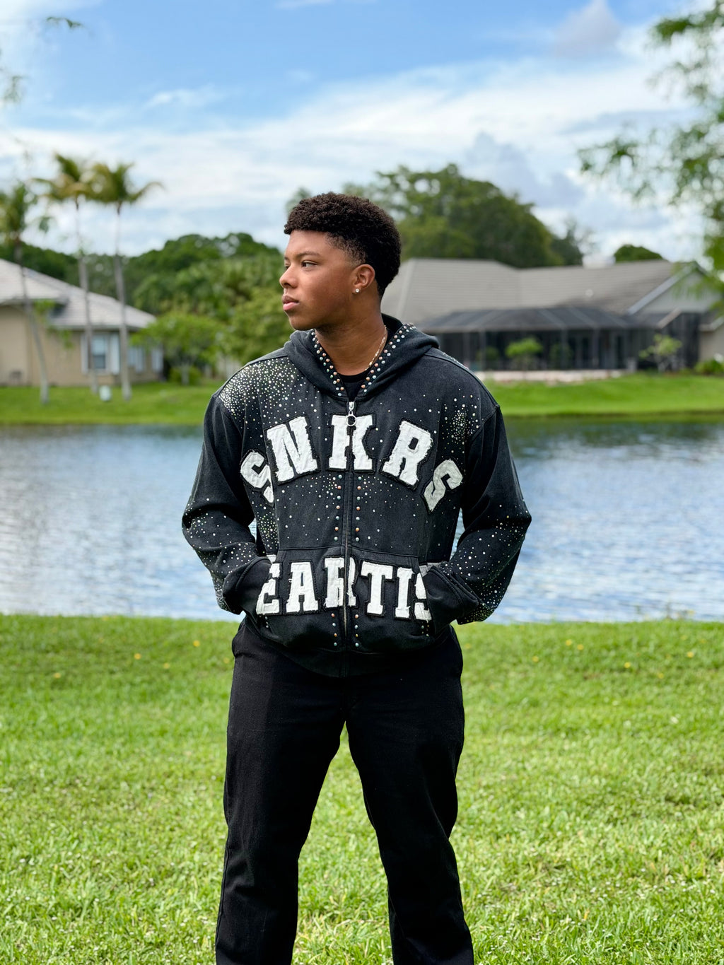 SNKRS HEARTIST Rhinestone Zip Hoodie