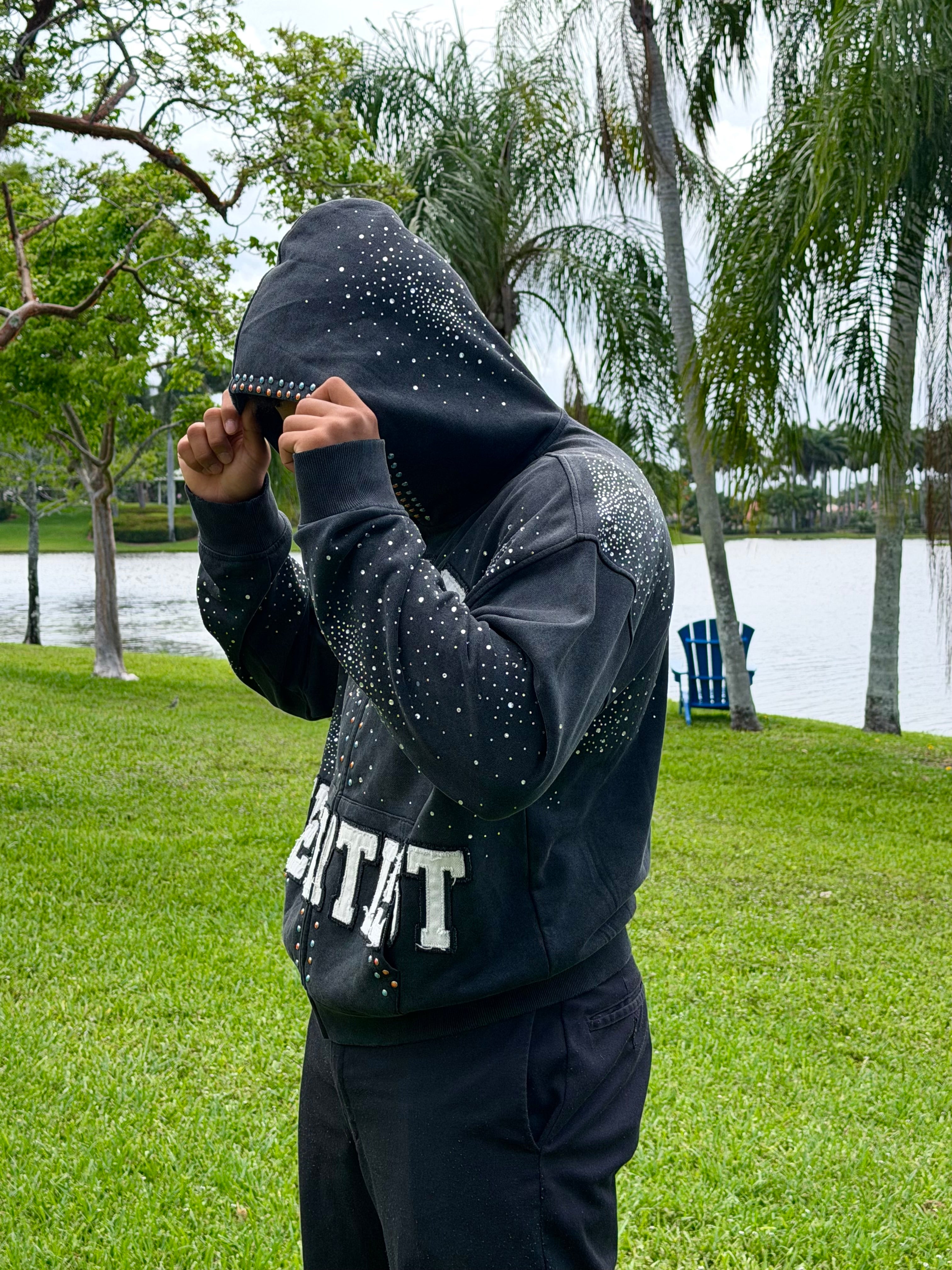 SNKRS HEARTIST Rhinestone Zip Hoodie